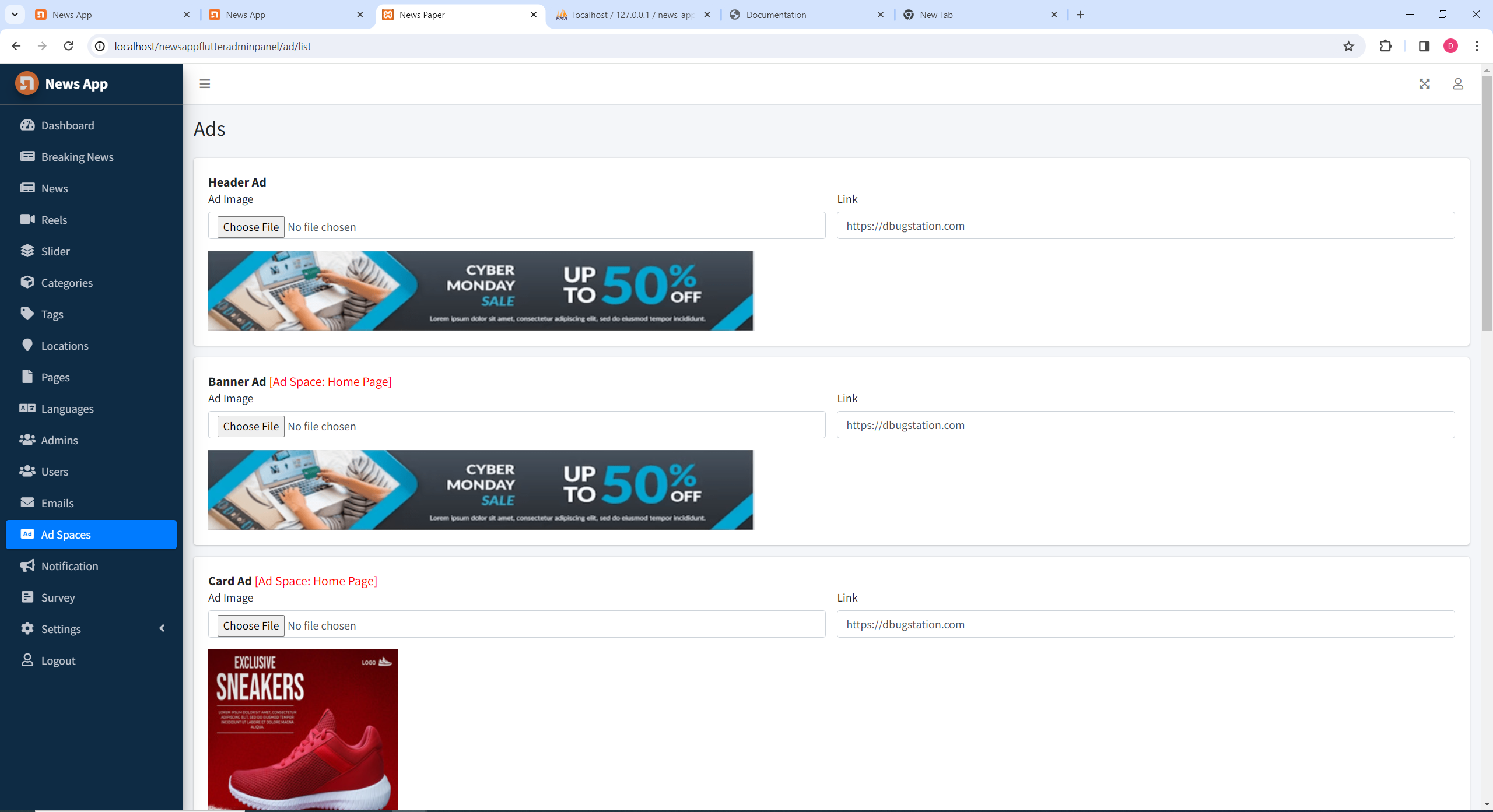 Ad Configuration Screenshot