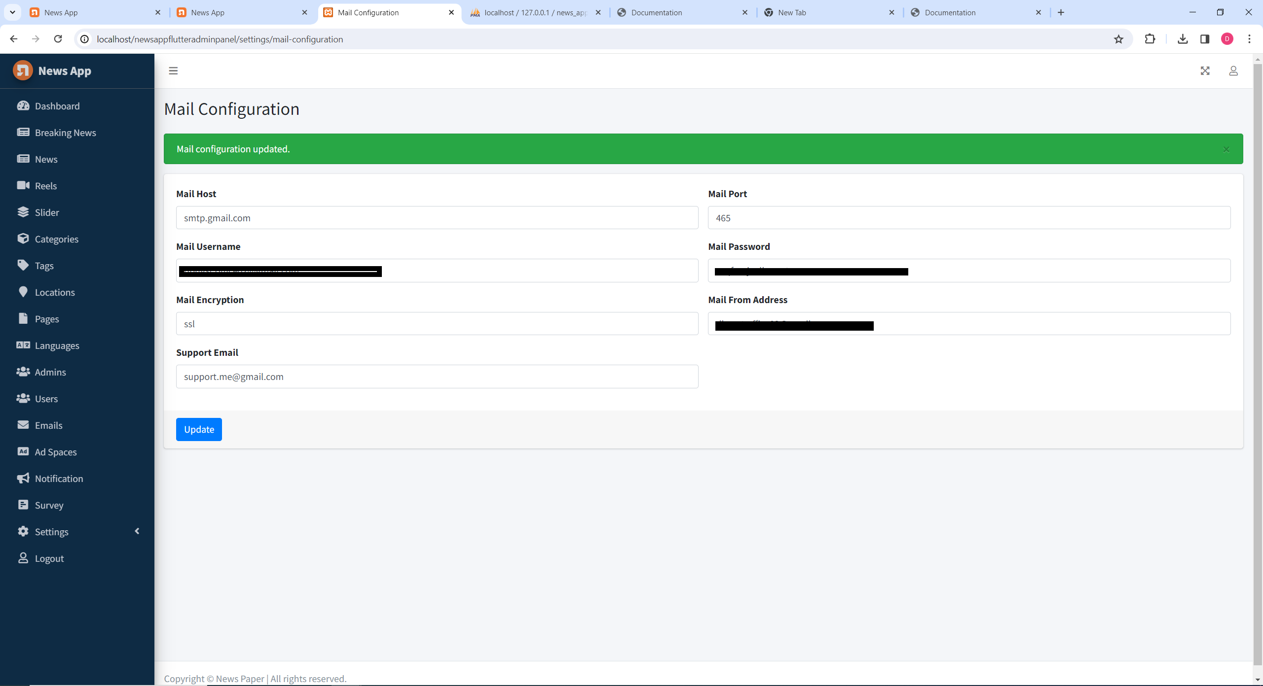 Mail Configuration Screenshot