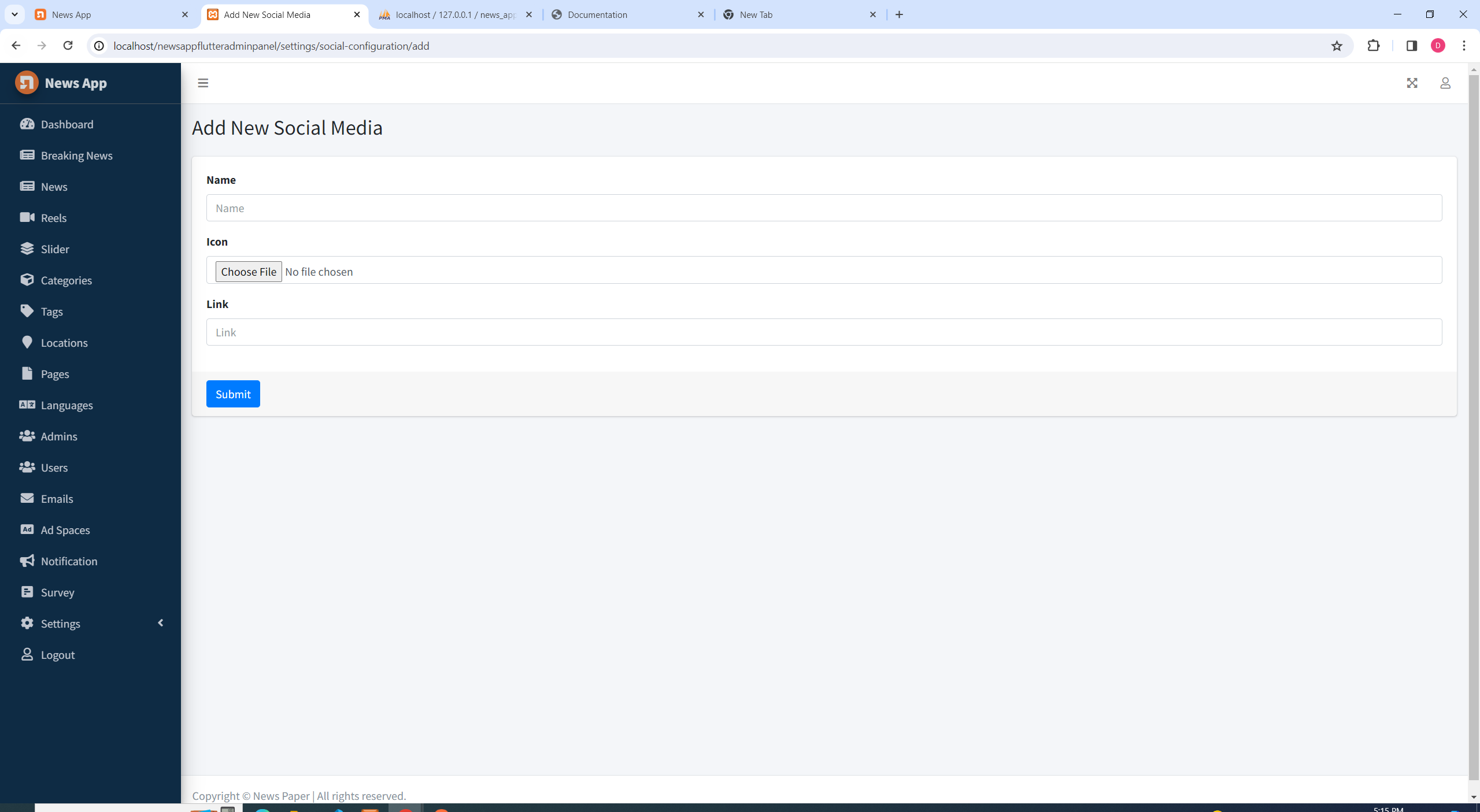 Social Configuration Screenshot